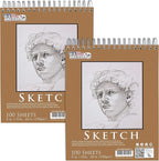 U.S. Art Supply 8"x10" Top Spiral Bound Sketch Book, 2 Pack, 100 Sheets Each by USArtSupply