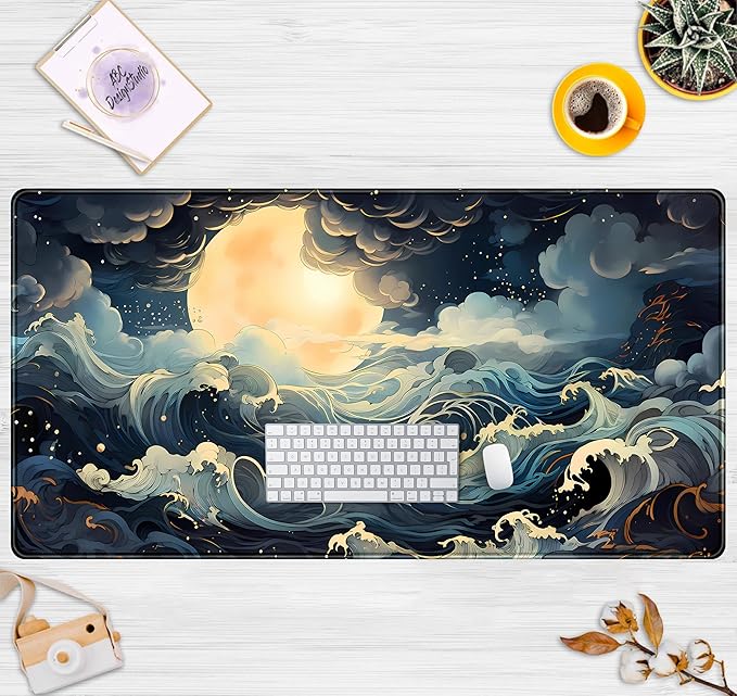 Full Moon Mousepad Cute Desk Mat Stormy Seas XXL Large Extended Gaming Mouse - Image 2