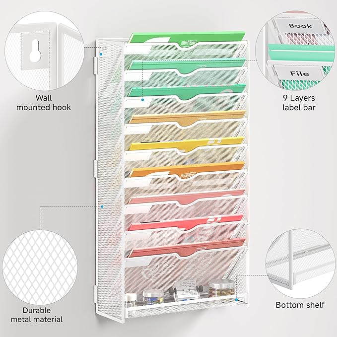 Lavatino 10-Tier Hanging File Organizer, Wall Mount File Holder - Image 3