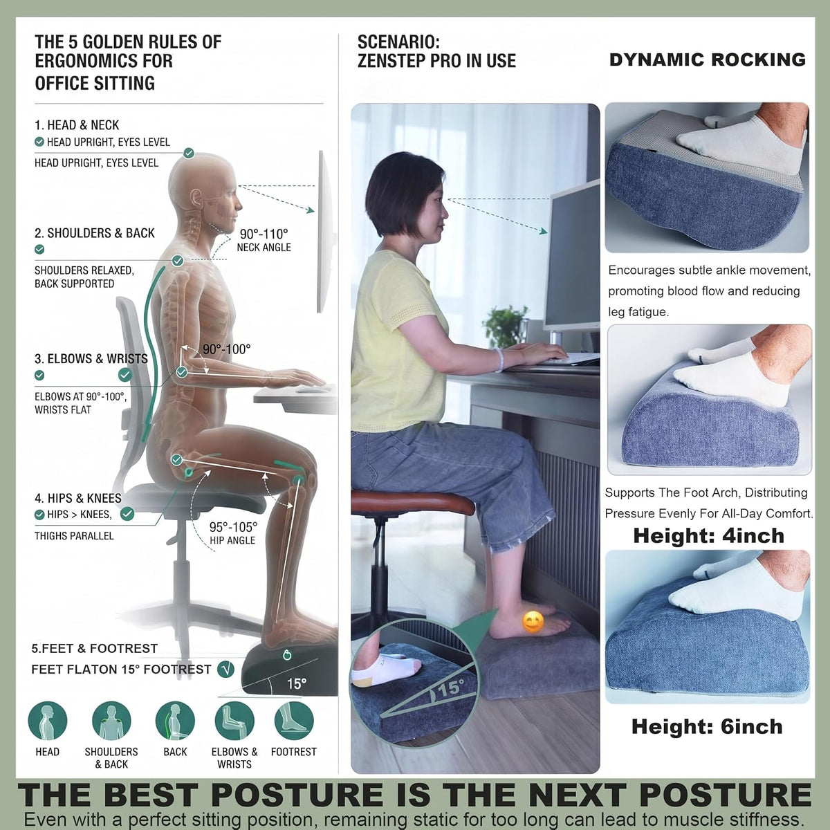 Foot Rest Under Desk for Office, Ergonomic Footrest, Adjustable 2 Height Leve...