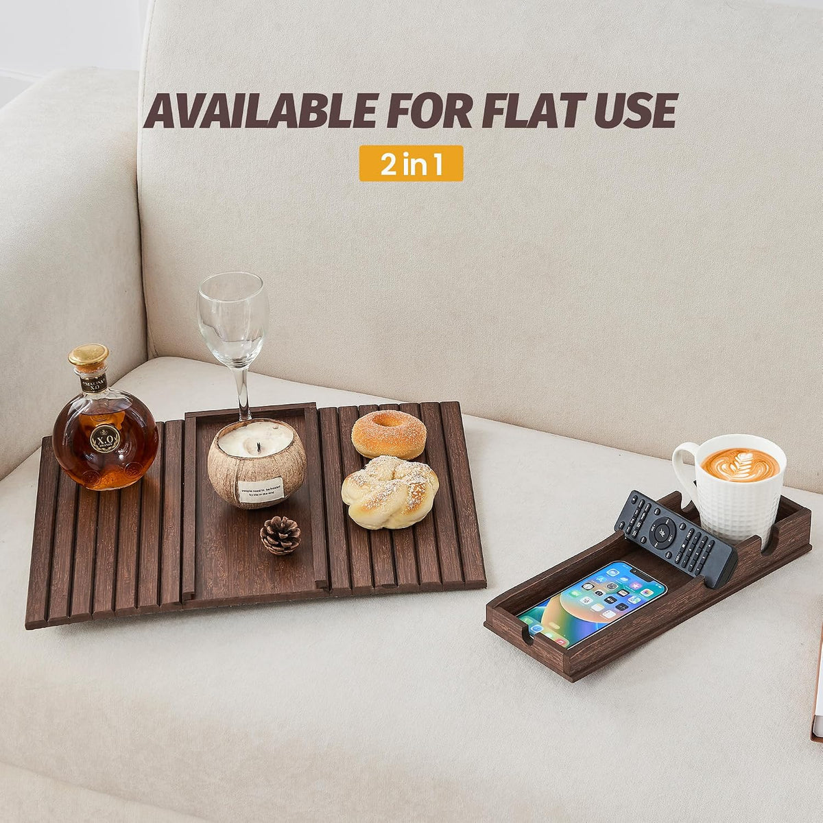 GEHE Detachable Couch Cup Holder, Anti Falling Sofa Arm Tray, Natural Bamboo ...