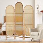Asnefeli Room Divider 3 Panels, Hand-Woven Rattan Room Divider Wall, Foldable - Image 8