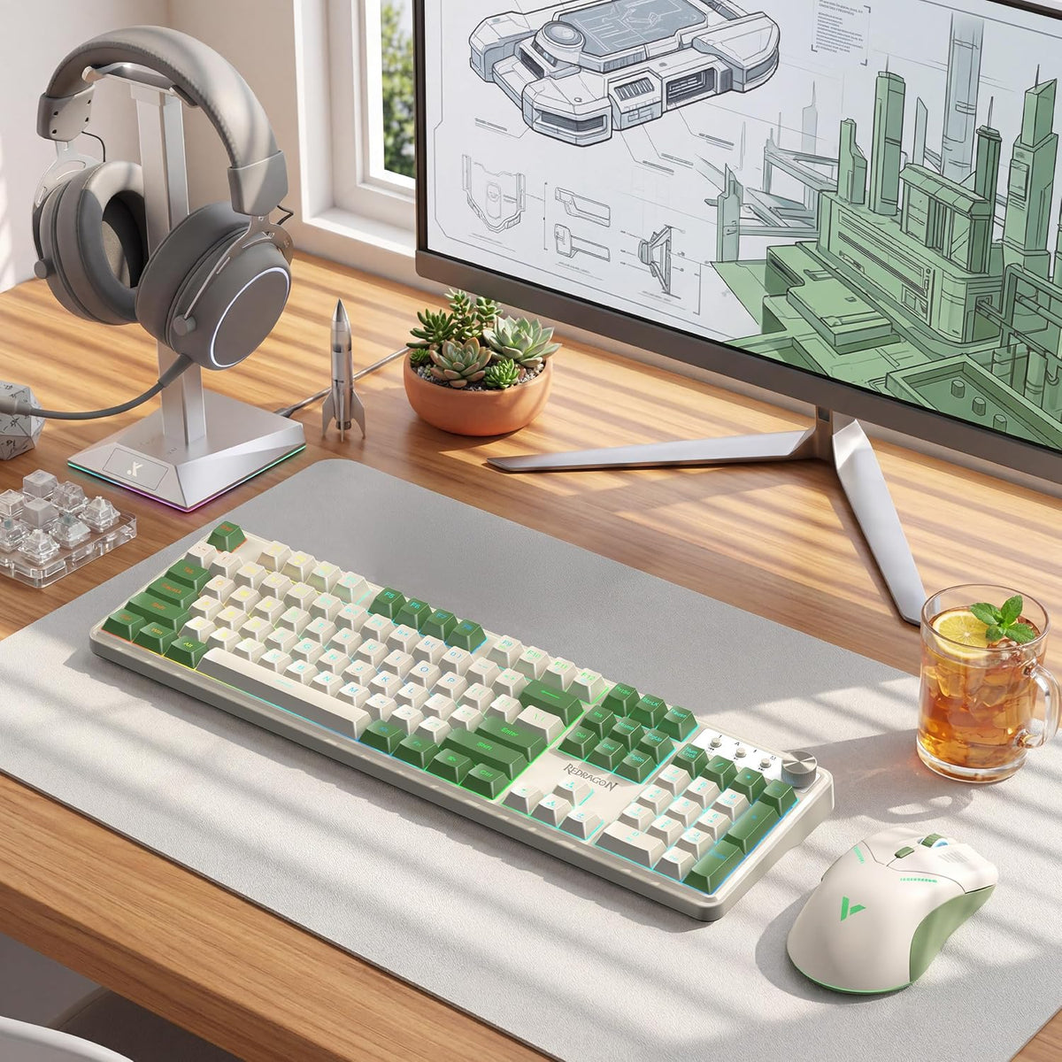 Redragon RM104 Wireless Gaming Keyboard with Knob, Tri-Mode BT/2.4G/USB-C RGB...