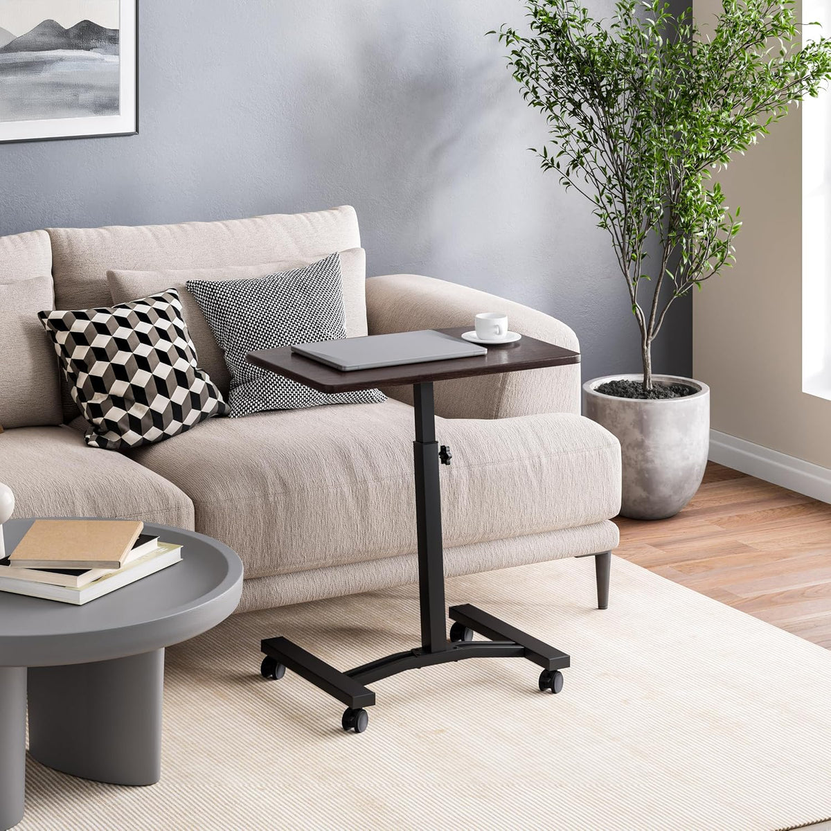 Seville Classics Airlift Mobile Laptop Table, Walnut, 24" Wide Desktop