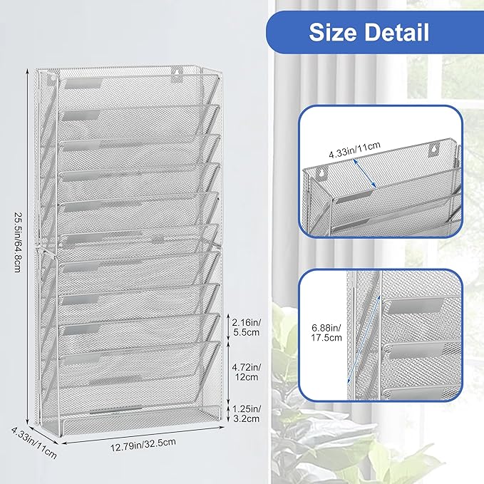 EasyPAG Wall File Holder 10 Tier Mesh Hanging Folder Organizer - Image 3