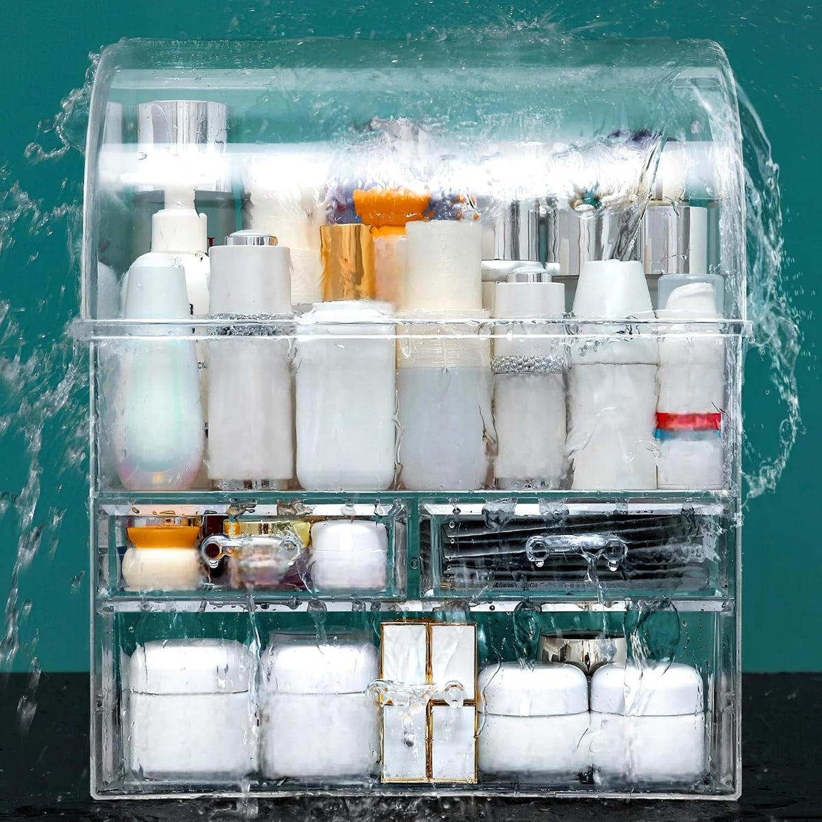 Clear Large Acrylic Makeup Organizer With Lid Cosmetic Storage Drawers Portab...