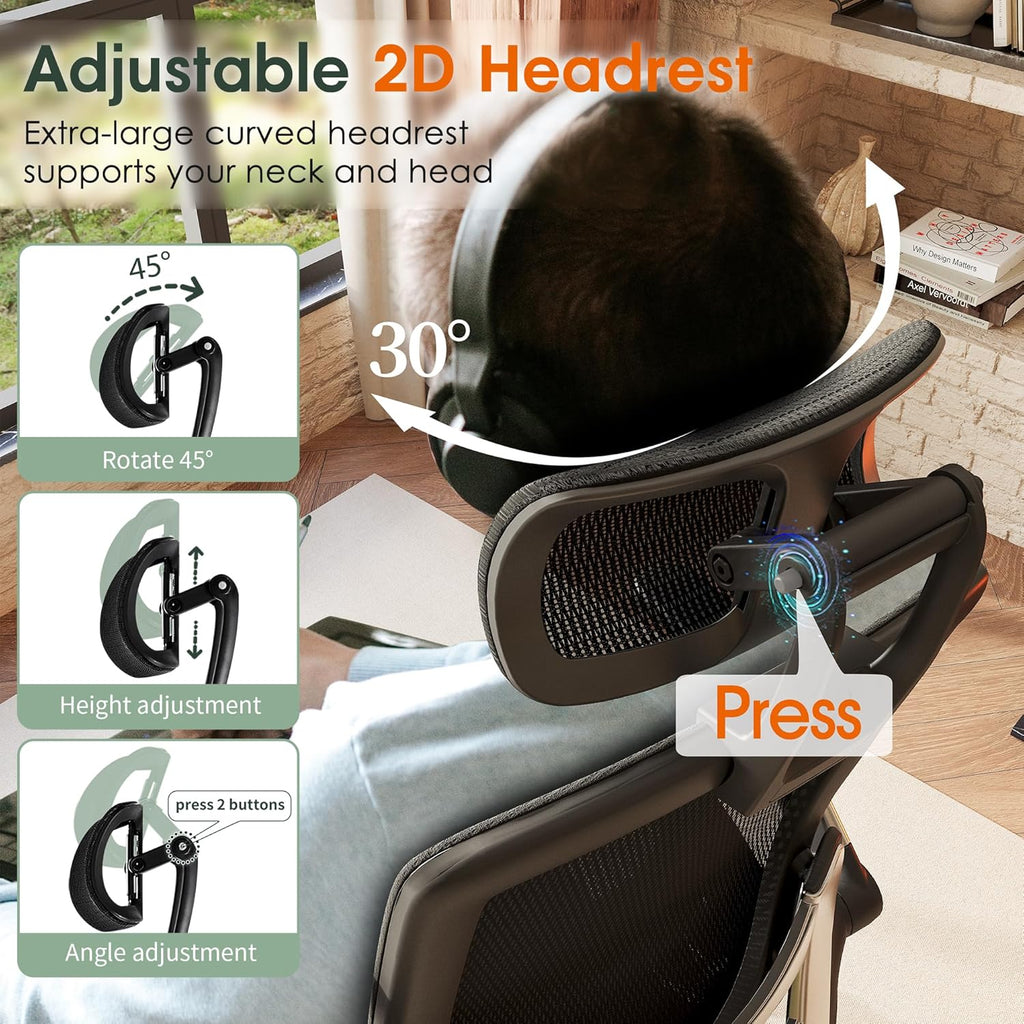 gabrylly ergonomic office chair, high back home desk showing dimensions
