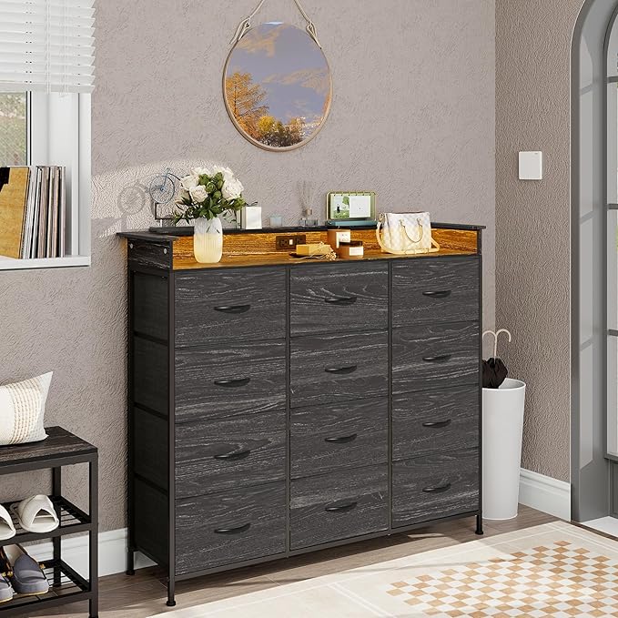 Welfuturer Black Dresser with LED Light 12 Drawers Dresser with Charging - Image 7