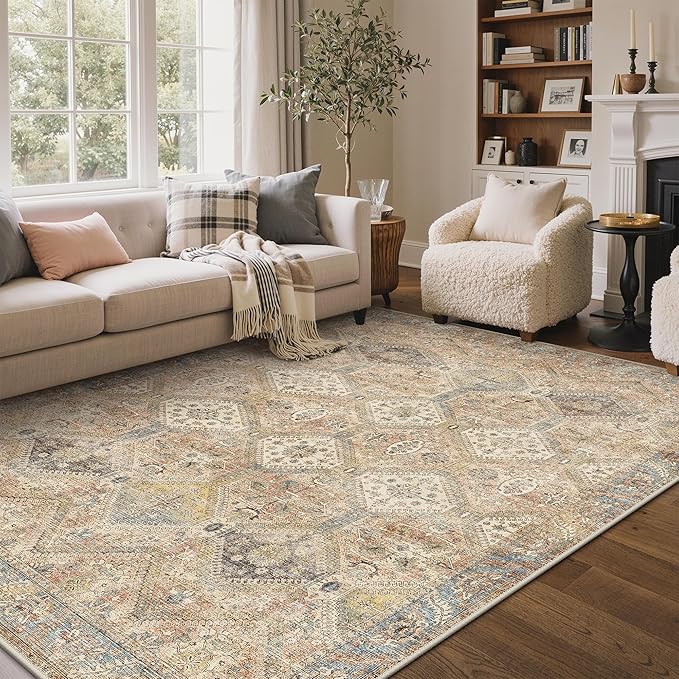 GENIMO 3x5 Area Rugs for Living Room, Machine Washable Non Slip Vintage Rugs - Image 3