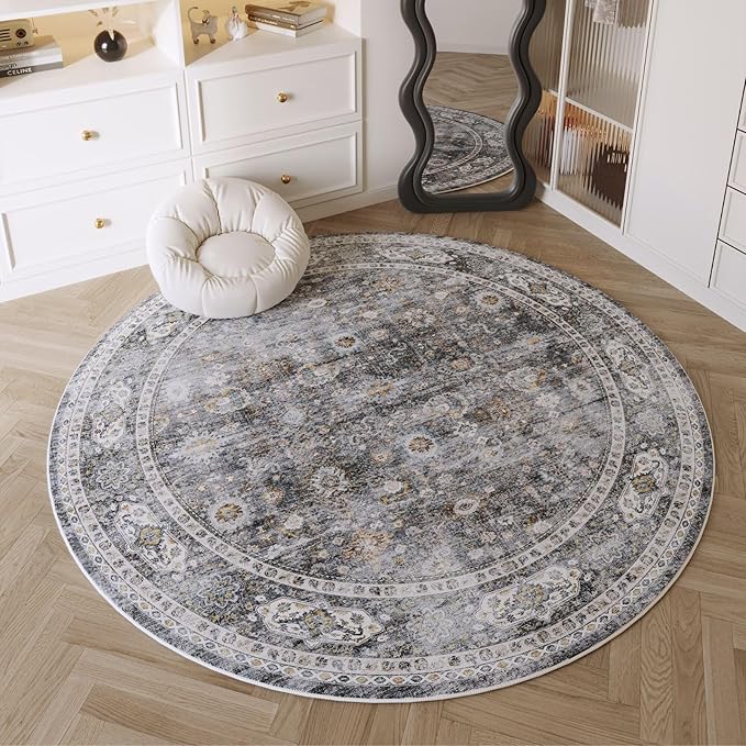 Rugcomf Round Rug 4ft Washable Circle Rug Non Slip Low Pile Boho Small Circular - Image 5