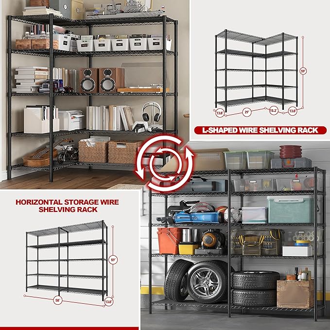 REIBII 5 Tier Wire Shelving Storage Shelves Loads 1430LBS - Image 7