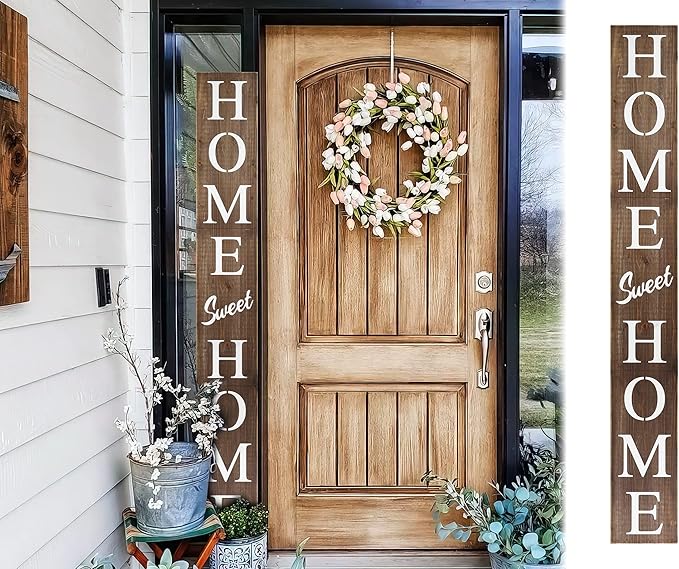 Home Sweet Home Sign for Front Door, Wood Rustic Front Porch Décor, Farmhouse by DQ+DQ+HOME+DECOR