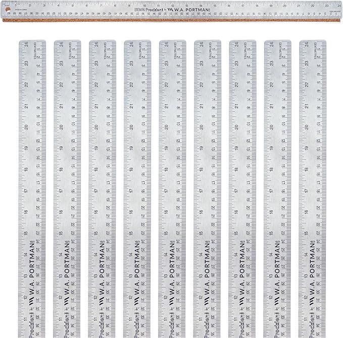 Breman Precision Metal Ruler 24 Inch Cork Back – 10 Pk Stainless Steel Straight by WAPortman