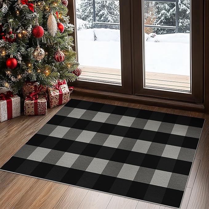 GENIMO Checkered Rug 27.5x43 inches Black and White Outdoor Rug Buffalo Plaid - Image 4
