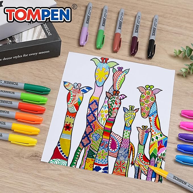 TOMPEN Permanent Markers Fine Tip 100 Pack Bulk, 10 Assorted Colors, Waterproof - Image 4