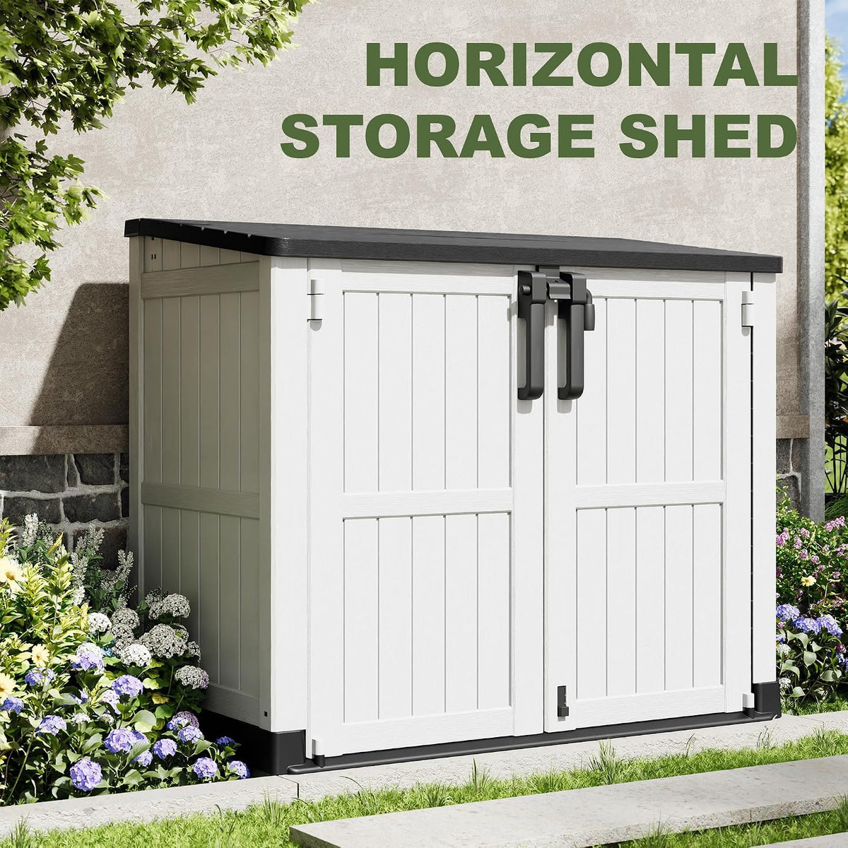 plastic outdoor storage shed, 36 cu ft waterproof showing dimensions