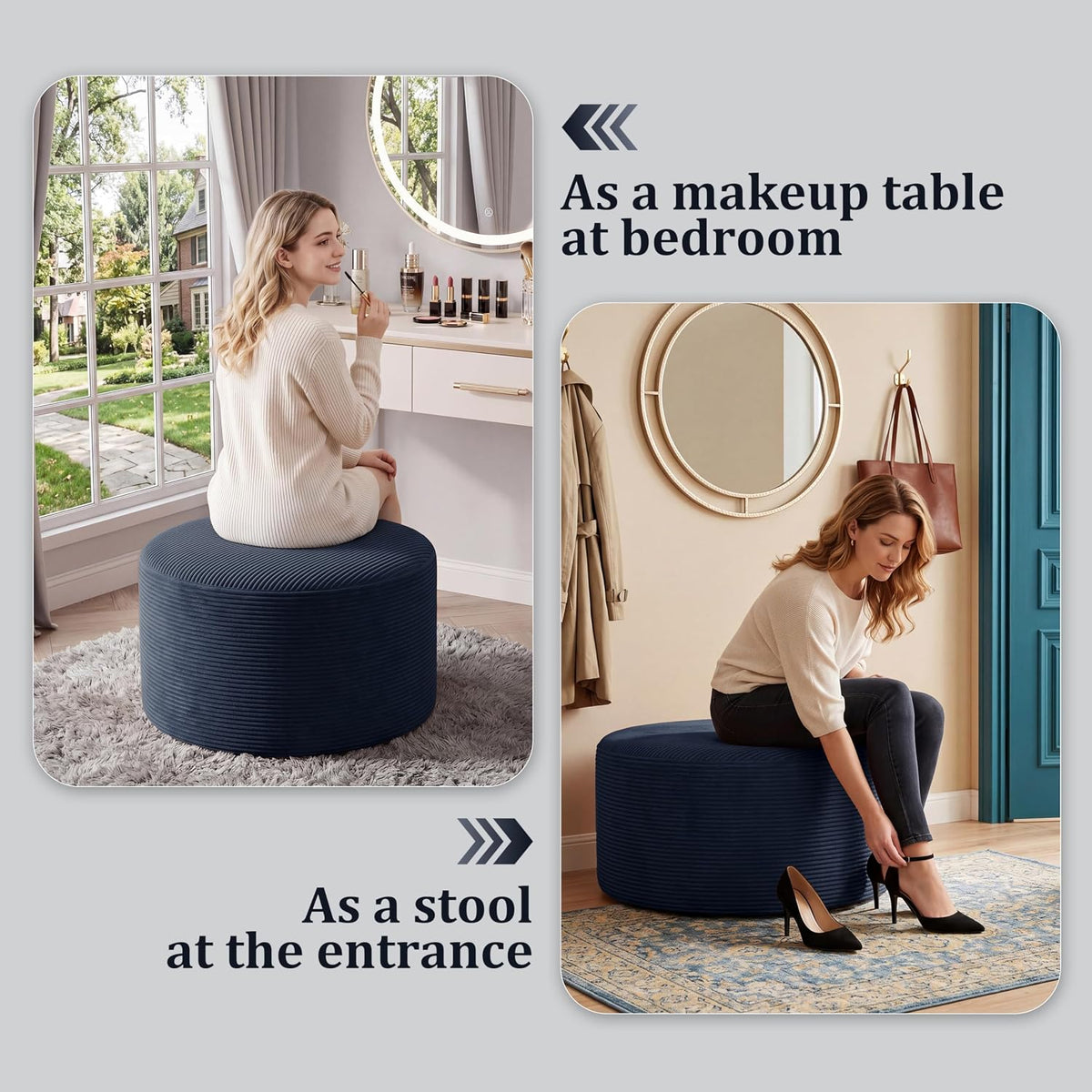 BSHOMGI Coffee Table Round Ottoman, Oversized Footrest for Couch with Removab...