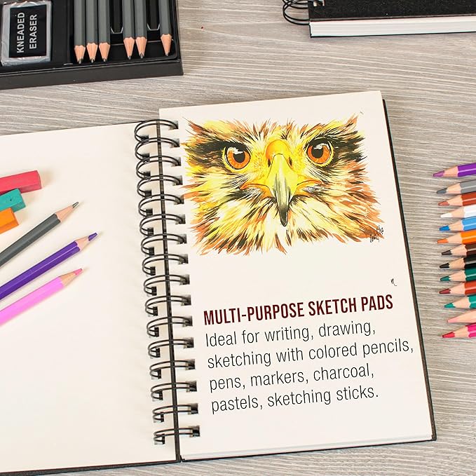 U.S. Art Supply 5.5" x 8.5" Premium Hardbound Sketch Book, 2 Pack, 80 Sheets - Image 5
