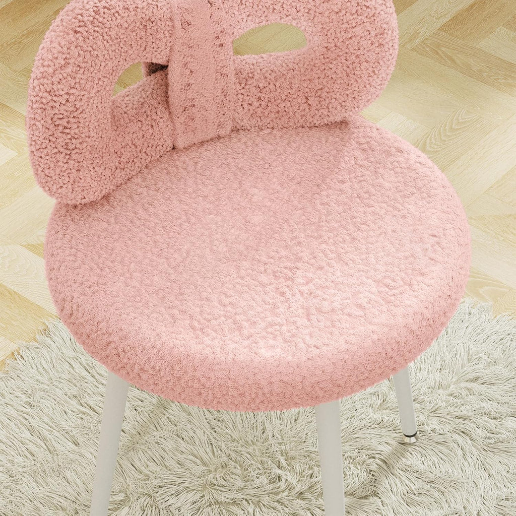 ROOMTEC Swivel Vanity Chair with Back, Upholstered Desk Chair for Girls, Modern Makeup Vanity for Bedroom, Living Room (Pink)