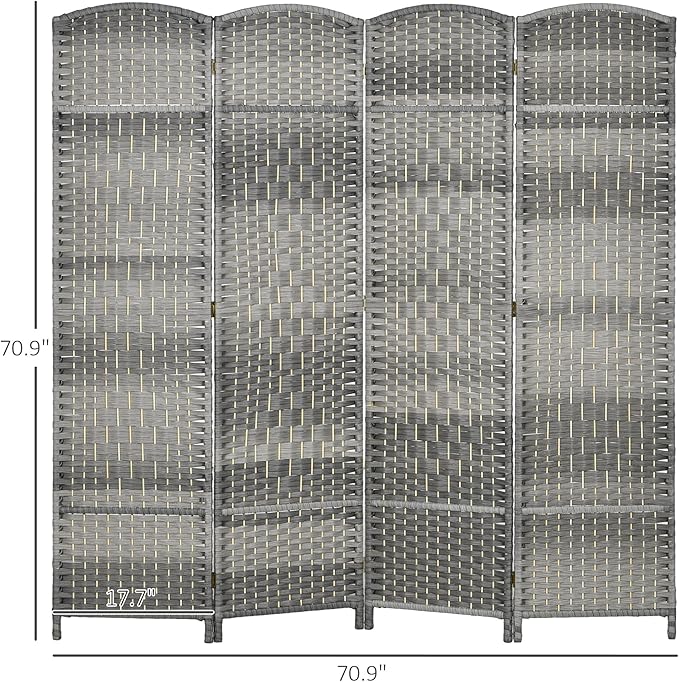 HOMCOM 4 Panel Room Divider, Hand-Woven Freestanding Wood Partition - Image 7