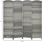 HOMCOM 4 Panel Room Divider, Hand-Woven Freestanding Wood Partition - Image 7