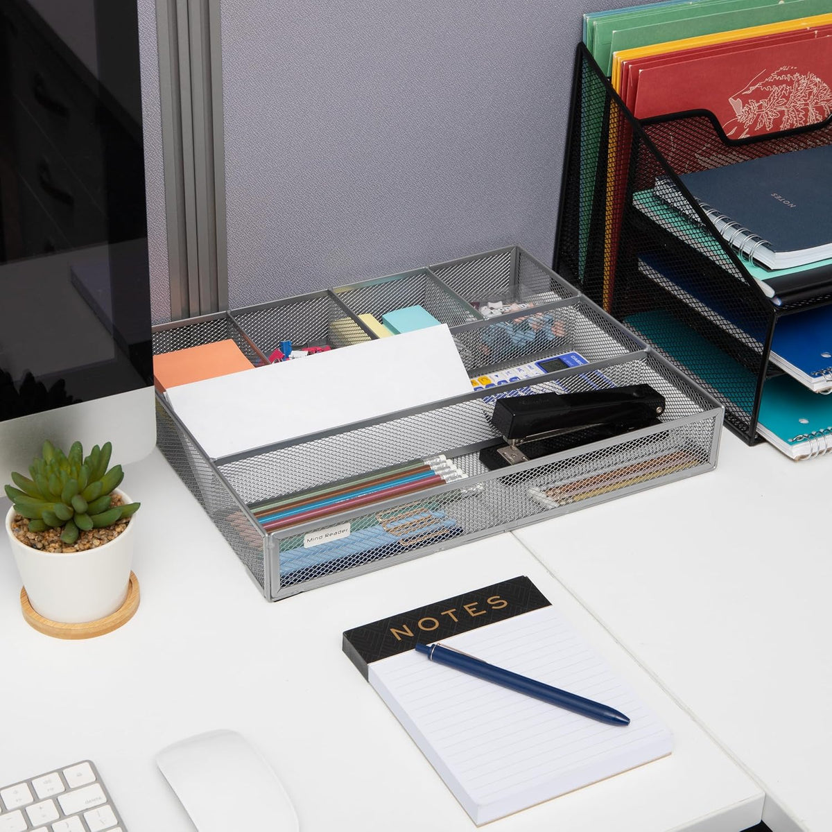 Mind Reader 6-Compartment Drawer Organizer, Metal Mesh Desk Organizer for Off...