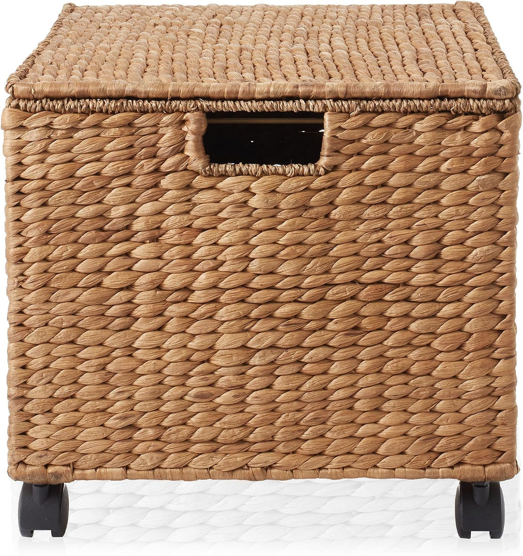 Casafield Rolling Filing Cabinet, Cinnamon - Water Hyacinth File Organizer with Lid and Locking Wheels, Home Office Storage for Hanging Folders