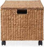 Casafield Rolling Filing Cabinet, Cinnamon - Water Hyacinth File Organizer with Lid and Locking Wheels, Home Office Storage for Hanging Folders