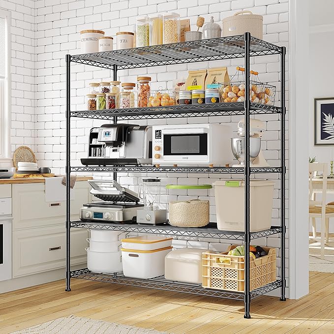 45 "W Storage Shelves 5 Tier Wire Shelving Unit Adjustable Metal Shelving Wire - Image 2