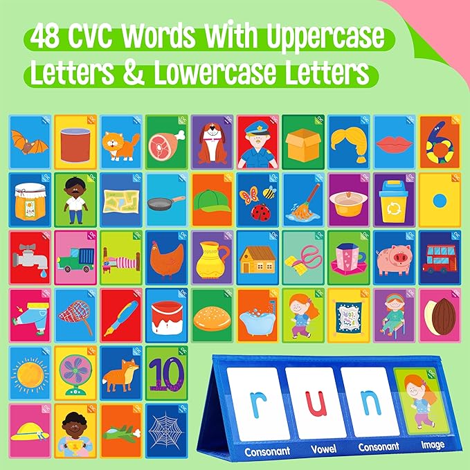 Word Building Desktop Pocket Chart, 48 CVC Words & 50 First Words, Double-Sided - Image 3