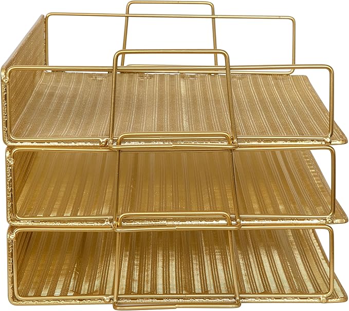 Martha Stewart Ryder 3 Tier Desk Letter Tray Organizer, Stackable Steel Mesh - Image 9