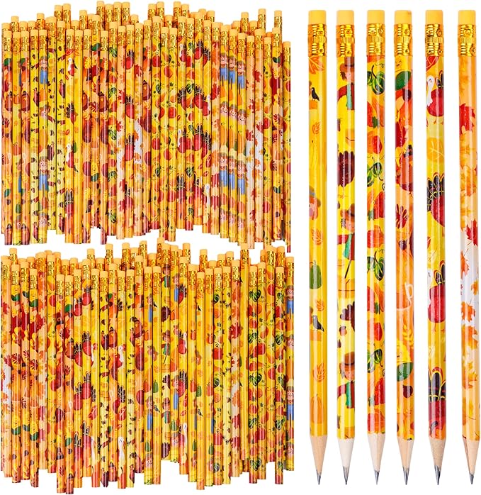Kolewo4ever 200 Pieces Thanksgiving Pencils Assortment Cylinder Wood Pencil by Kolewo4ever