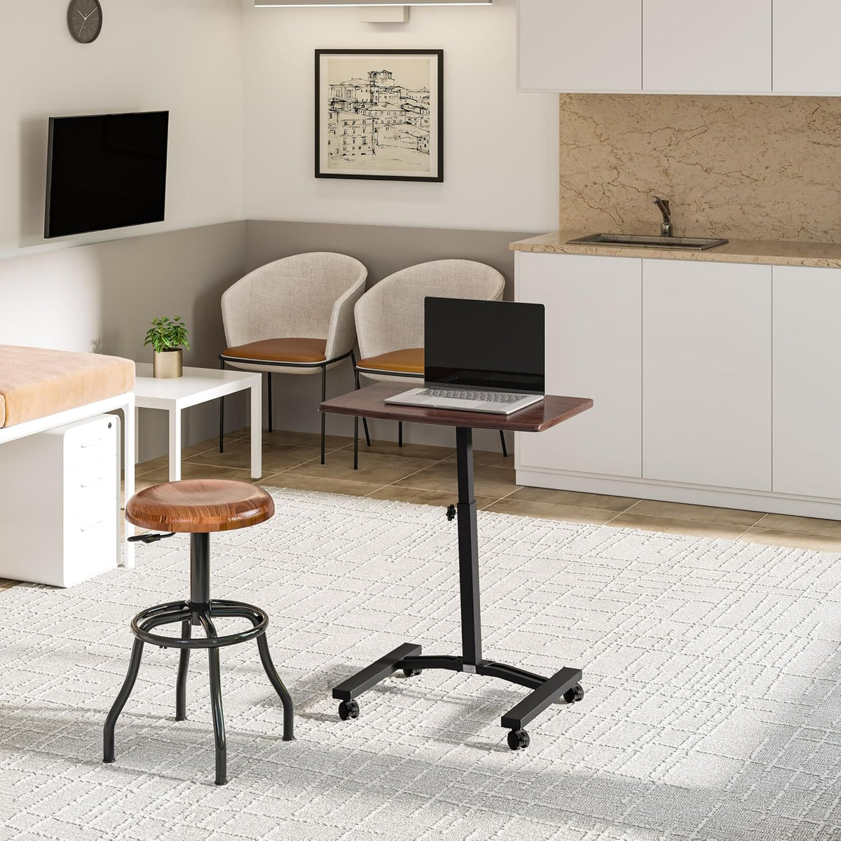Seville Classics Airlift Mobile Laptop Table, Walnut, 24" Wide Desktop