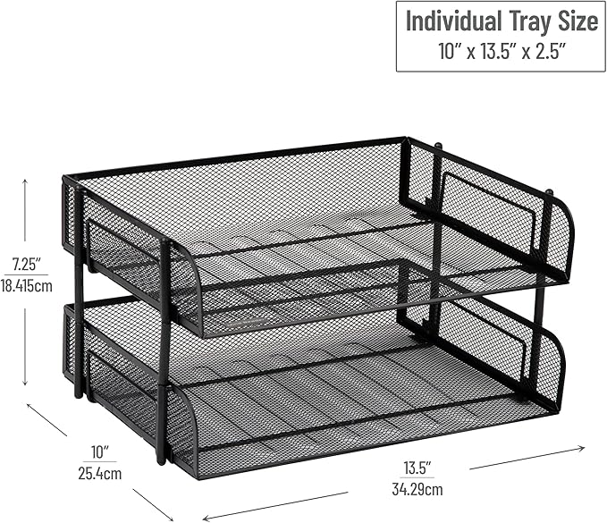 Mind Reader Stackable Paper Tray, Desktop Organizer, File Storage, Metal Mesh - Image 3