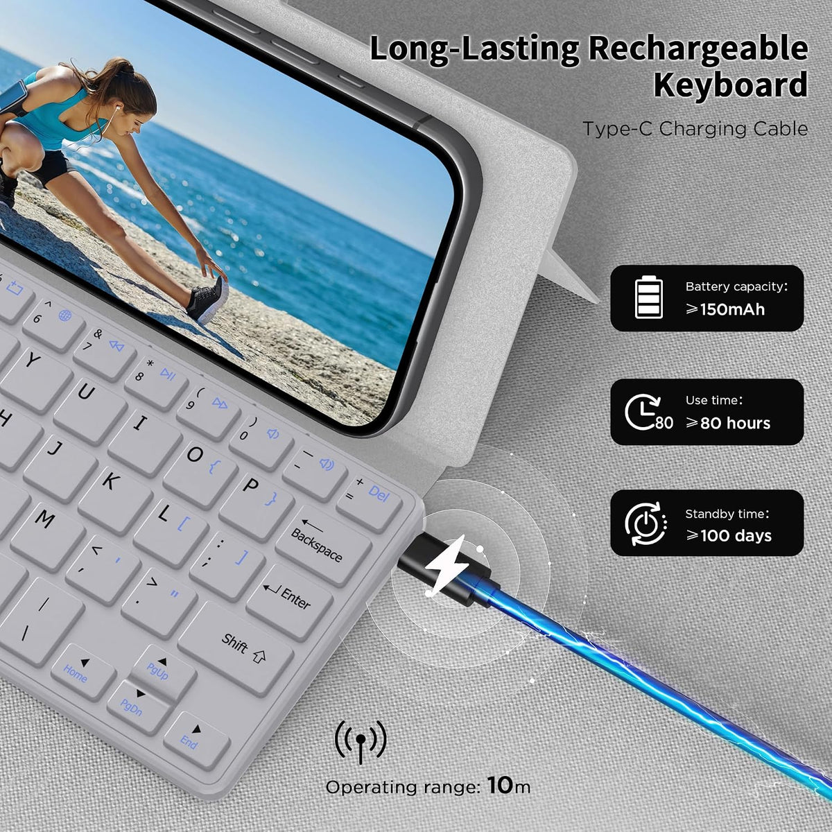 CACOE Wireless Keyboard with Stand, Mini Keyboard for Cell Phone, Ultra-Slim ...