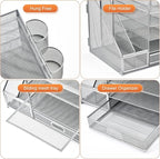 Marbrasse Desk Organizer with File Holder, 5-Tier Paper Letter Tray Organizer - Image 4