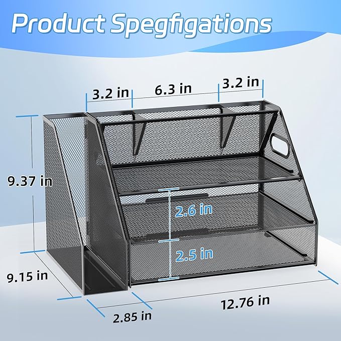 Docnest 3 Tier Metal Mesh Desk Organizer - Image 2