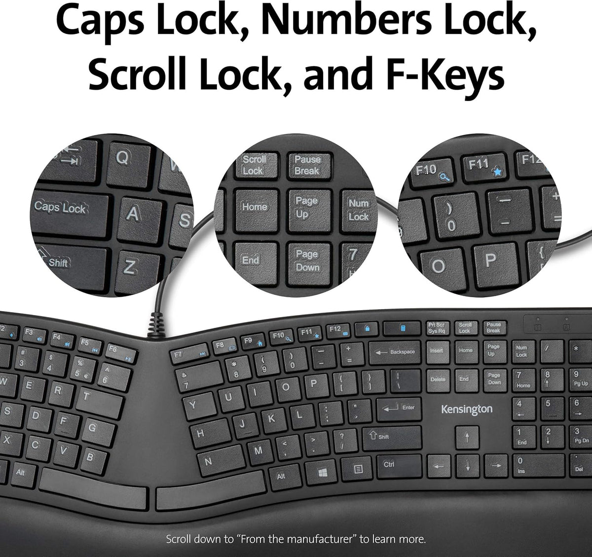 Kensington Pro Fit Ergonomic Wired Keyboard- Black (K75400US)