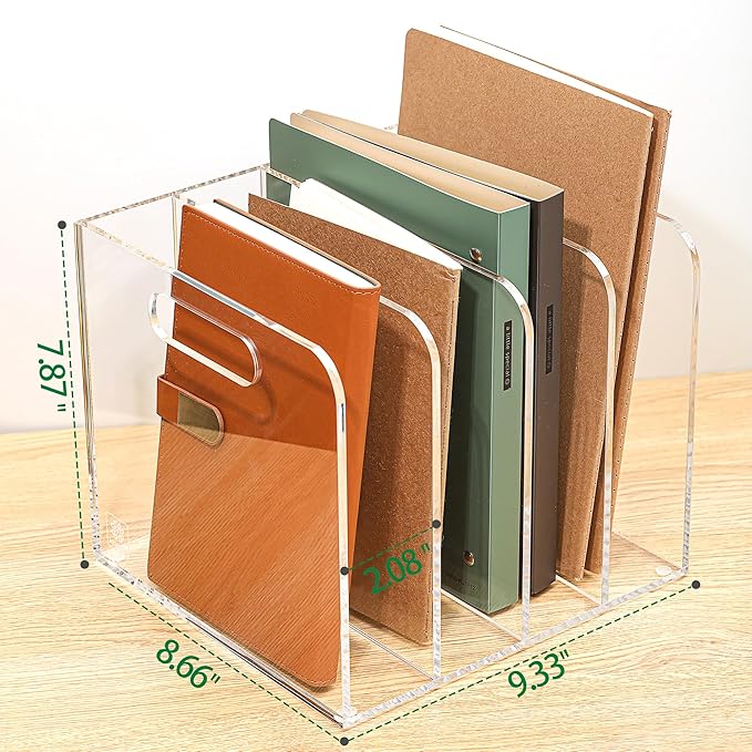 AIDIMOO Acrylic Magazine File Holder, 4 Vertical Compartments Desk Document - Image 2