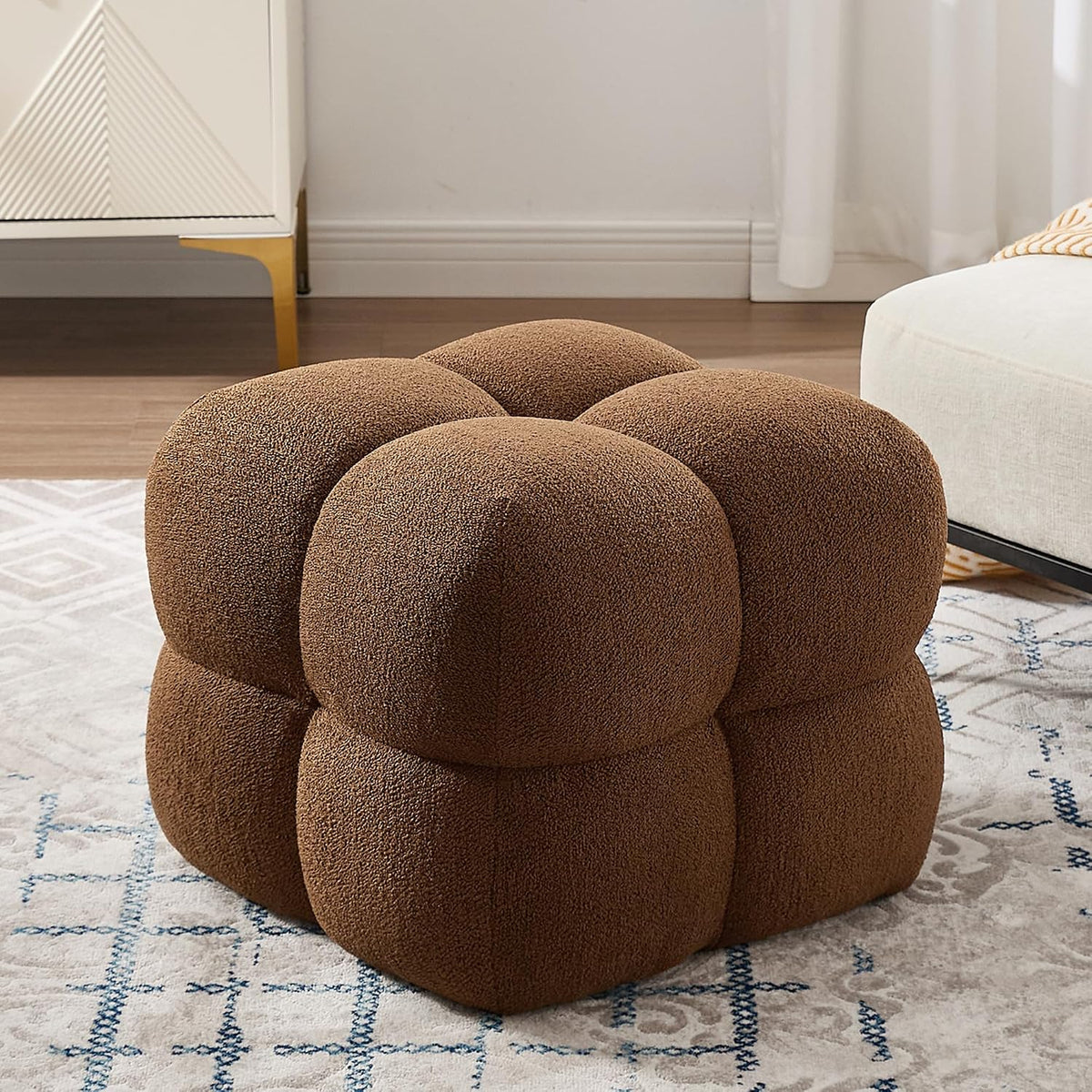 ONEVOG 21" Rust Brown Modern Ottoman, Square Fuzzy Couch Sherpa Pouf Ott...