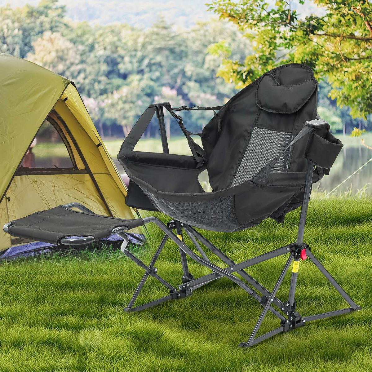 Ainfox Hammock Camping Chair with Footrest, Foldable Portable Rocking Chairs ...