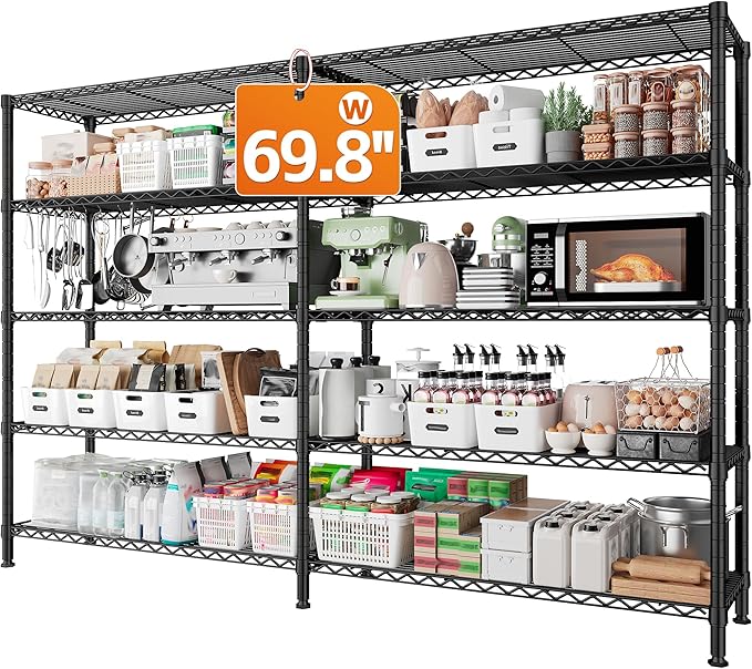 REIBII 1600LBS Storage Shelves 69.8''W Metal Shelving 5 Tier Wire Shelving Unit by REIBII