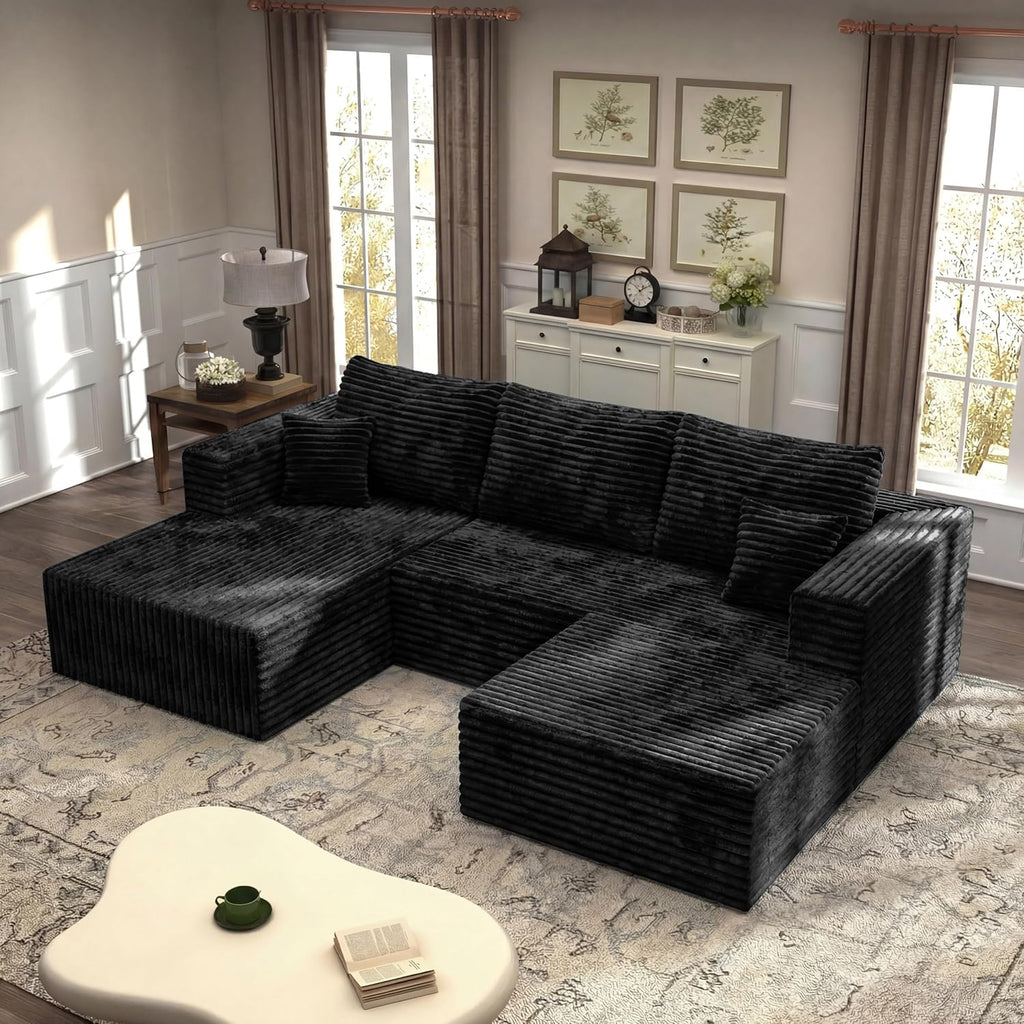 27.56'' plush fluffy corduroy poofy ottoman in a showing dimensions