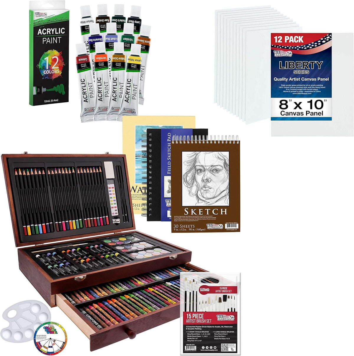 u.s. art supply mega wood box art set, main product view