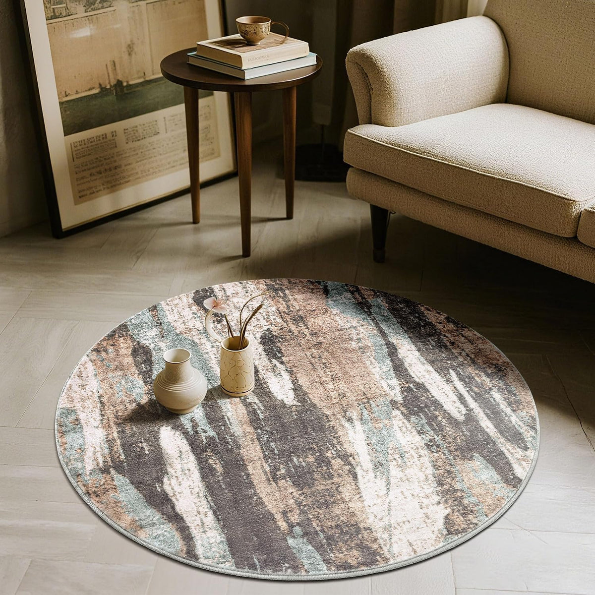 Carvapet Washable 3ft Round Area Rug Dark Brown Circle Carpet