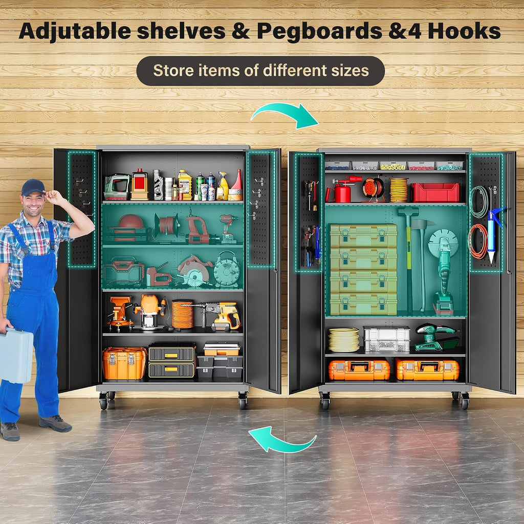 wide & deep metal storage cabinet with wheels,tall, view 9