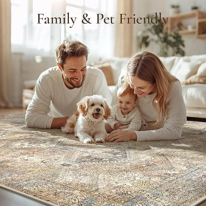 GENIMO 8x10 Area Rugs for Living Room, Machine Washable Non Slip Vintage Rugs - Image 6