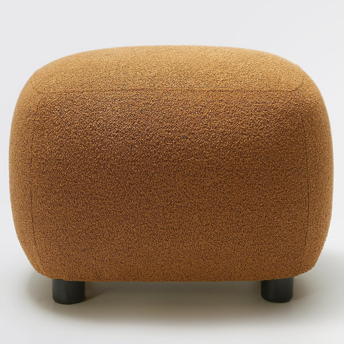 KINWELL Round Boucle Upholstered Ottoman Chair Padded Seat Footstool, Brown