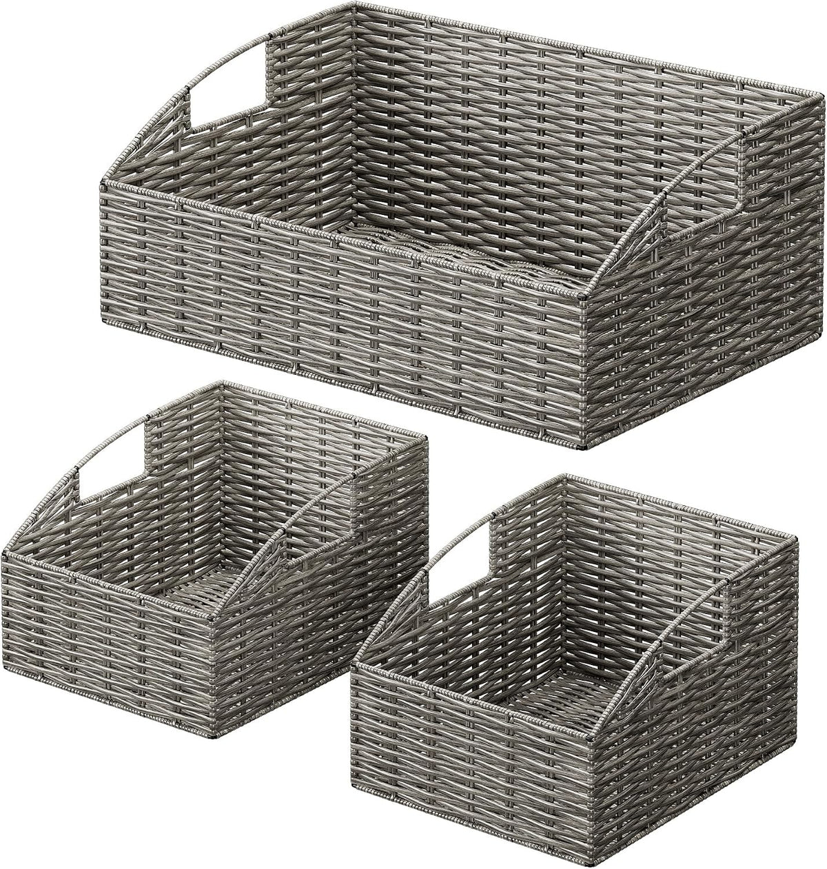Pantry Baskets Organization, Wicker Storage Bin Shelf Grey