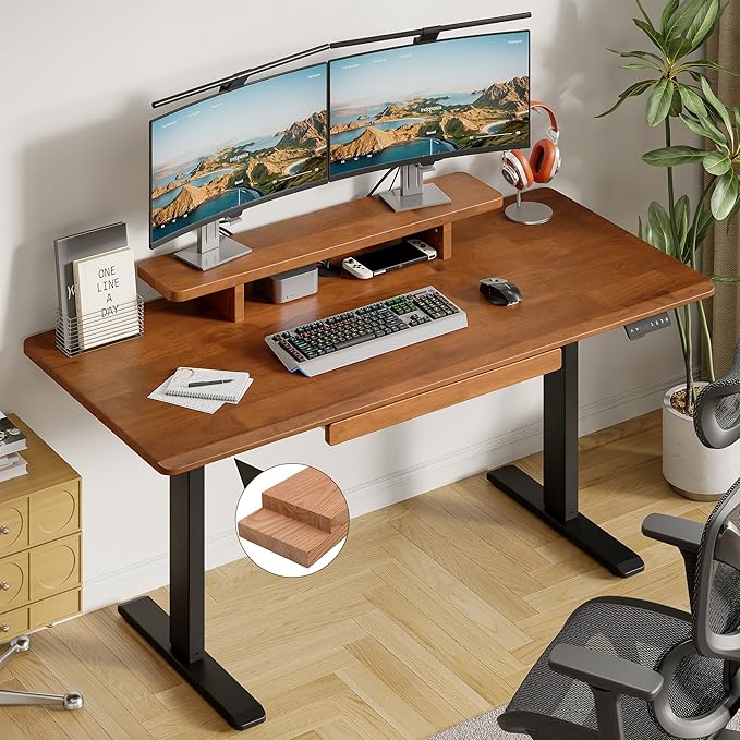 ONBRILL Standing Desk with Drawer, 55x23.6 Inches Solid Wood Desktop Stand Up by ONBRILL